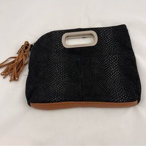 BCBG Black Pebble Clutch with Tan Accents